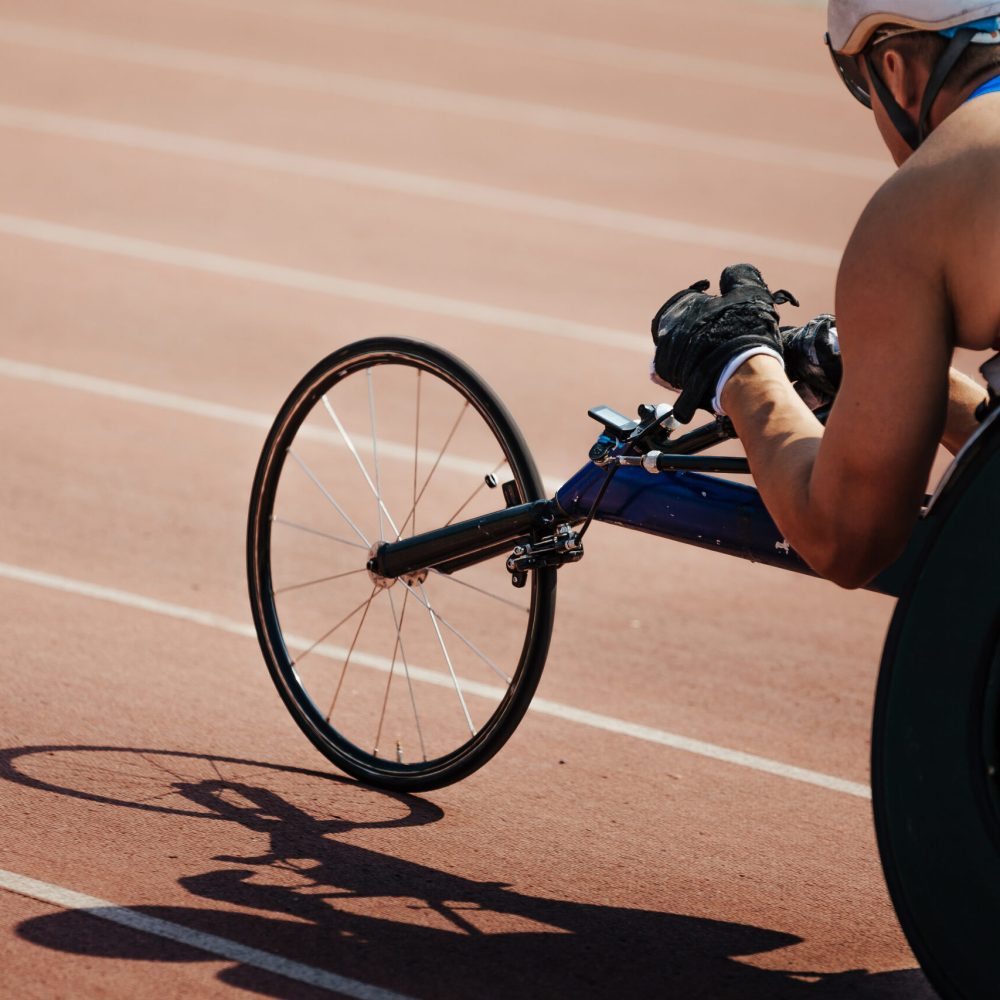 Men,Wheelchair,Racer,On,Track,Stadium,Competition,Disabled